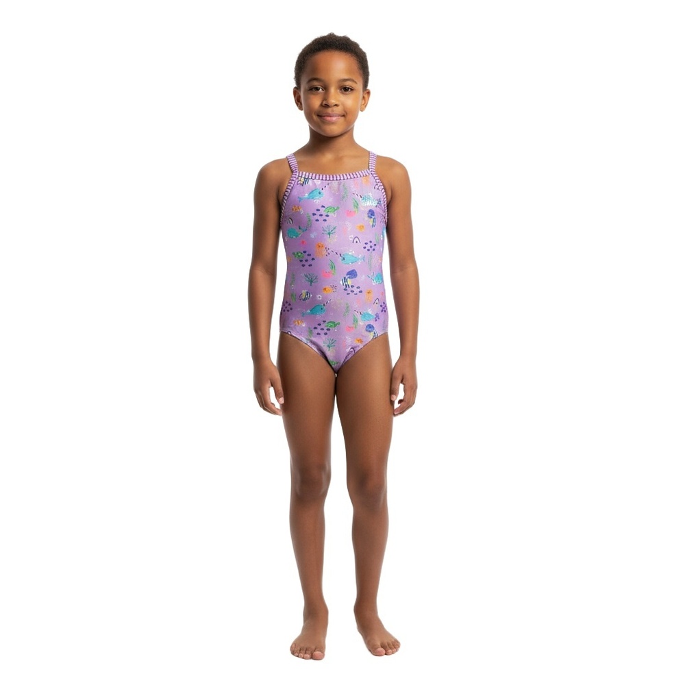DOLFIN Girls One-Piece Swimsuit Size 10 Purple Marine Life Chlorine Resistant